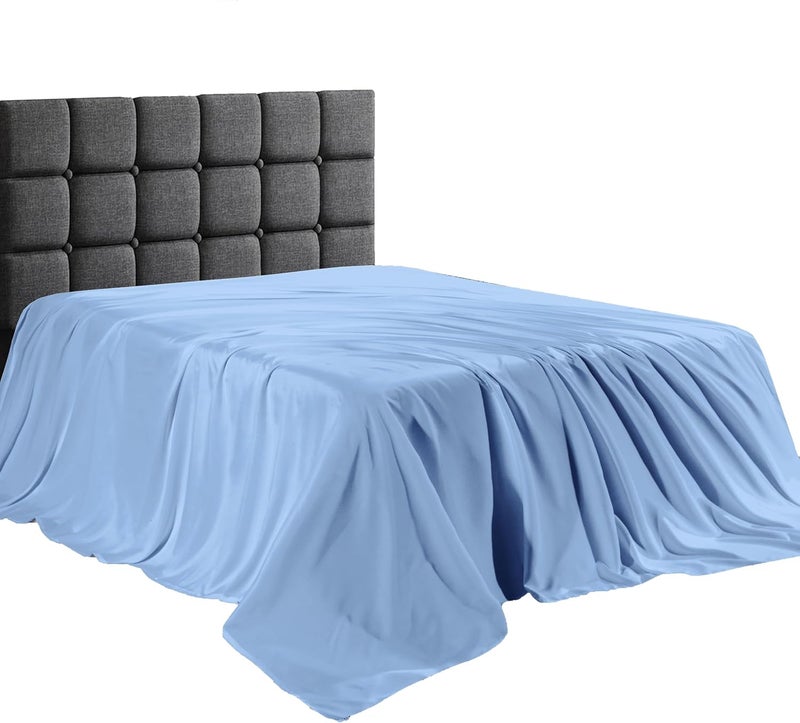 Siesta Zen شيت سرير مسطح من قطن مصري 100% - أزرق، حجم كوين، 300 خيط - Image 1